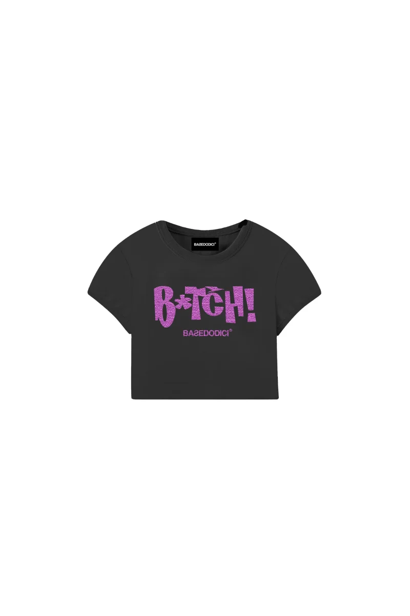 Baby Tee “DIVA” B*tch Glitter Black/Pink - immagine 3