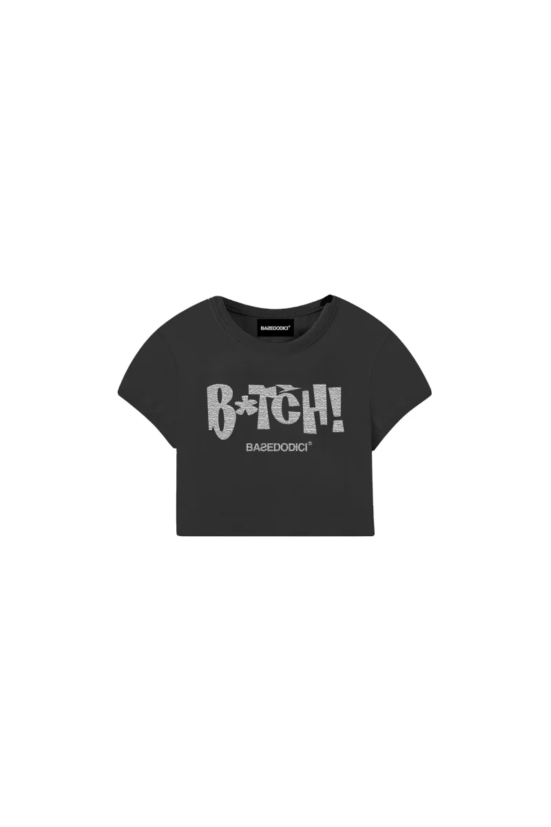 Baby Tee “DIVA” B*tch Glitter Black - immagine 2