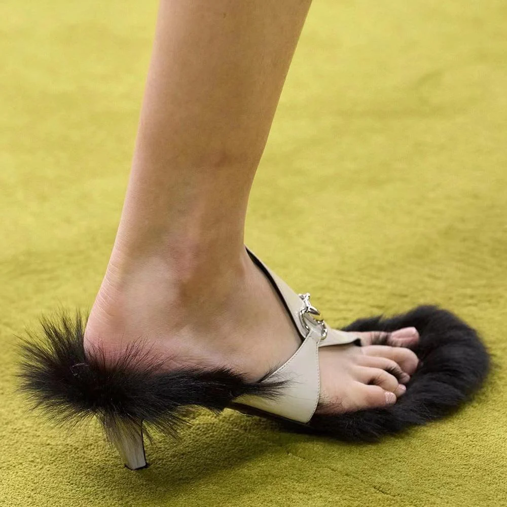 Women Golden Chain Decor Heeled Mules Open Toe Kitten Heel - immagine 9