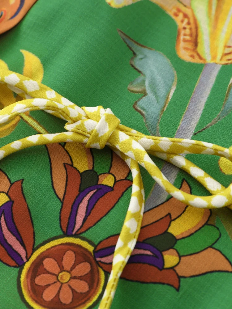 Birds Flower Printed Long Dress Women Belts - immagine 5