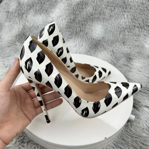 Lips Print Slip On Pointy Toe High Heel Shoes