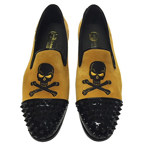 Slippers con borchie e ricamo teschio - immagine 3