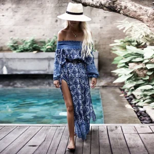 Bohemian Print Long Shoulder Long Sleeve Dress