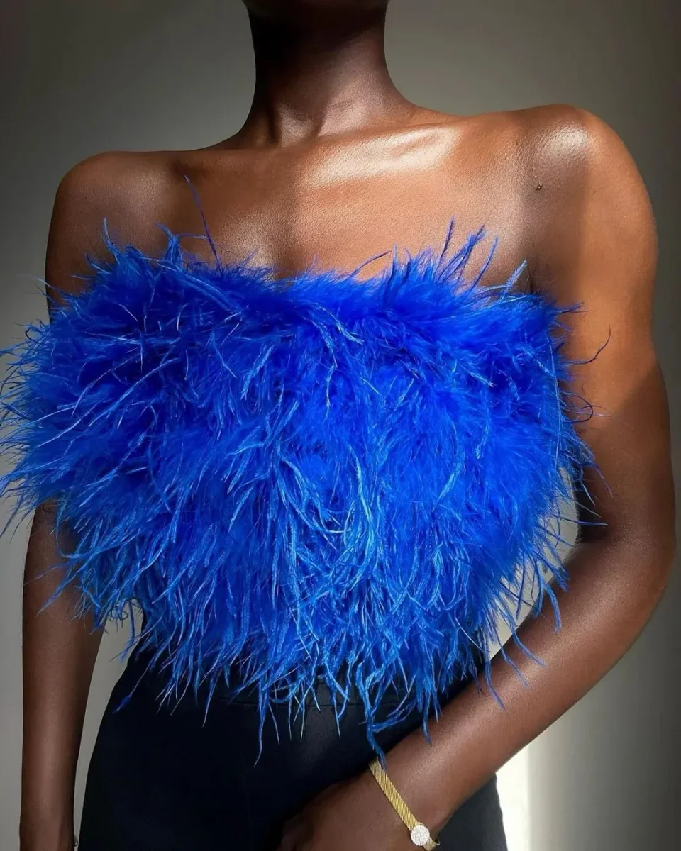 Fashion fluffy multi color fur tube top all match - immagine 2