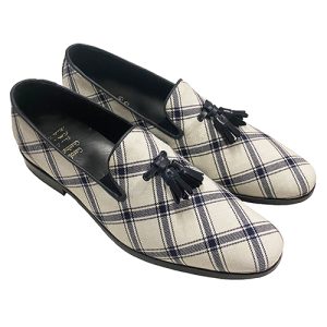 Mocassini in tessuto con pon pon