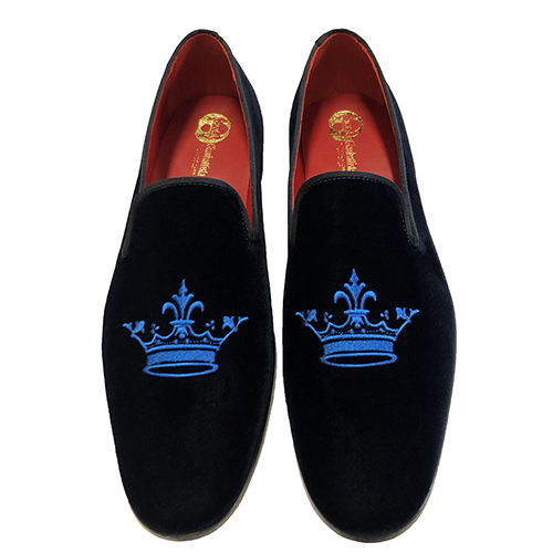 Slippers in velluto con ricamo corona - immagine 4