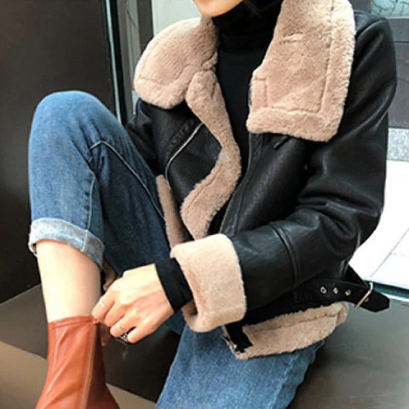 velvet thick PU leather motorcycle suit montone