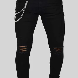 JEANS SLIM FIT CON STRAPPI E CATENA