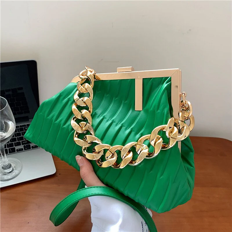 Women's Bag Trend Fashionable Thick Chain Crossbody Bags Striped Leather Ladies Hand Bags Luxury Evening Shoulder Bag Woman - immagine 3