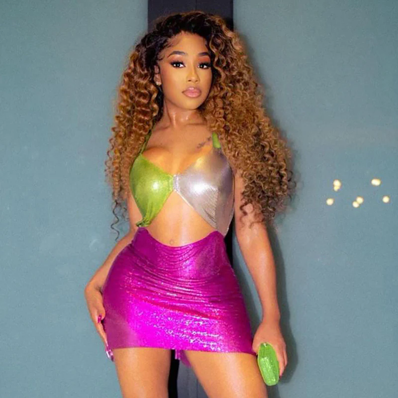 Casual Three-color Stitching Crop Halter Short Dress - immagine 2