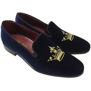 Slippers in velluto con ricamo corona
