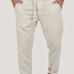 PANTALONI IN LINO CON LACCIO IN VITA