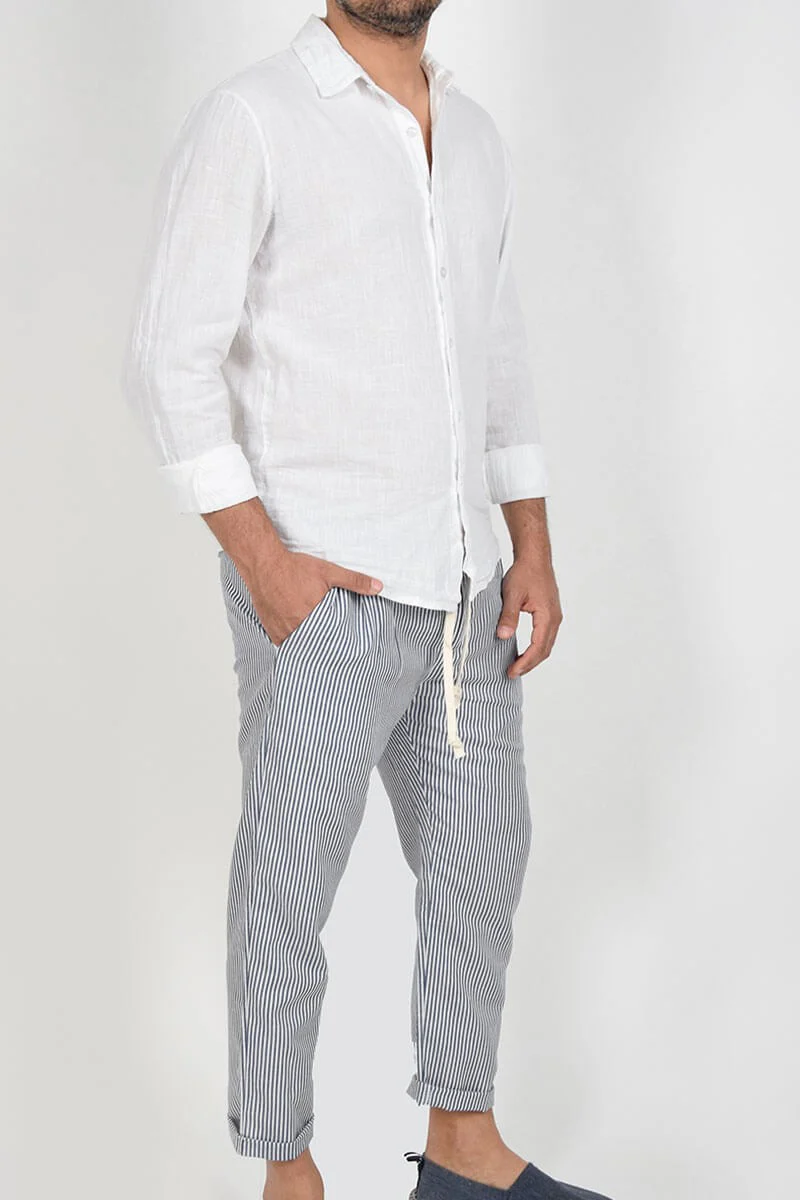 PANTALONI IN LINO A RIGHE - immagine 3