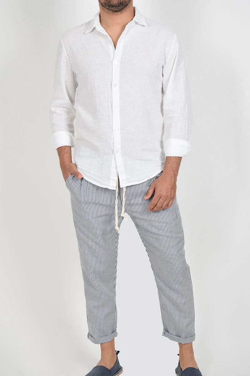 PANTALONI IN LINO A RIGHE - immagine 4