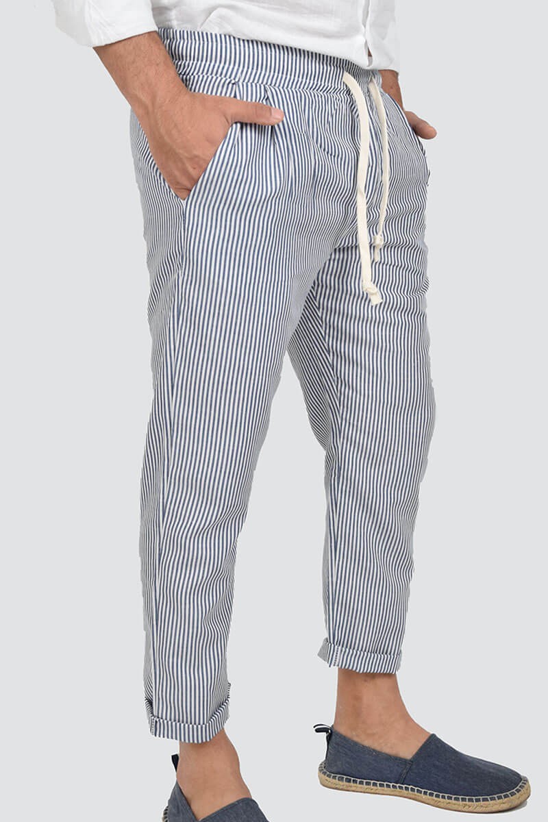 PANTALONI IN LINO A RIGHE - immagine 5