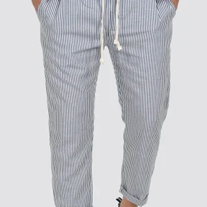 PANTALONI IN LINO A RIGHE