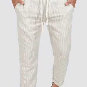 PANTALONI IN LINO A RIGHE