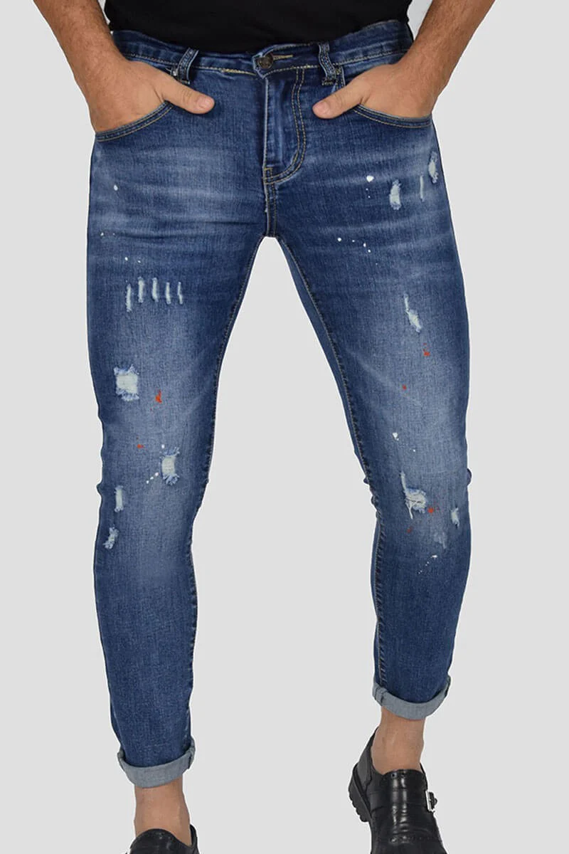 JEANS SKINNY CAPRI CON STRAPPI E PITTURA