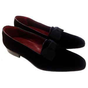 Mocassini cerimonia in velluto con fiocco