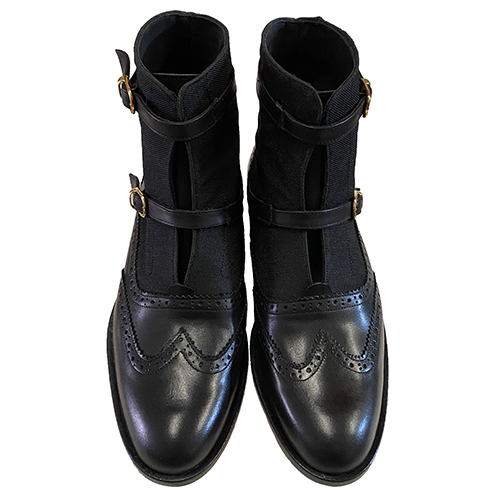 Stivaletti con fibbia in pelle e tessuto - immagine 5