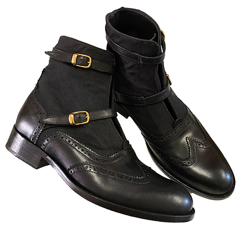 Stivaletti con fibbia in pelle e tessuto - immagine 4