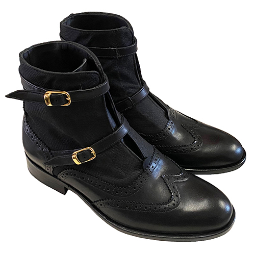 Stivaletti con fibbia in pelle e tessuto - immagine 3