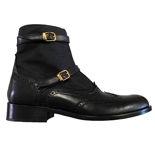 Stivaletti con fibbia in pelle e tessuto - immagine 2