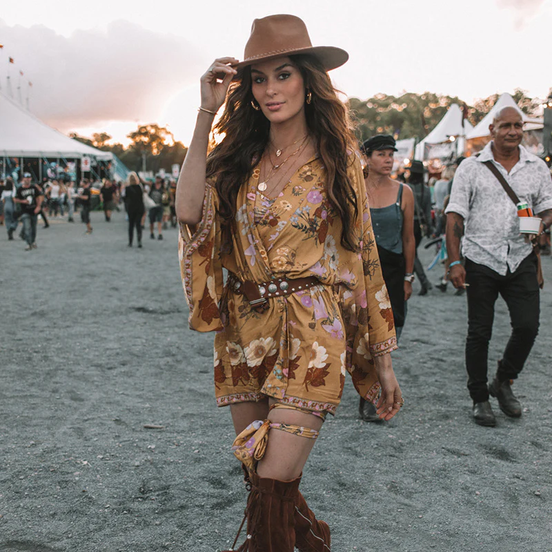 Women's Bohemian V-neck print dress - immagine 2