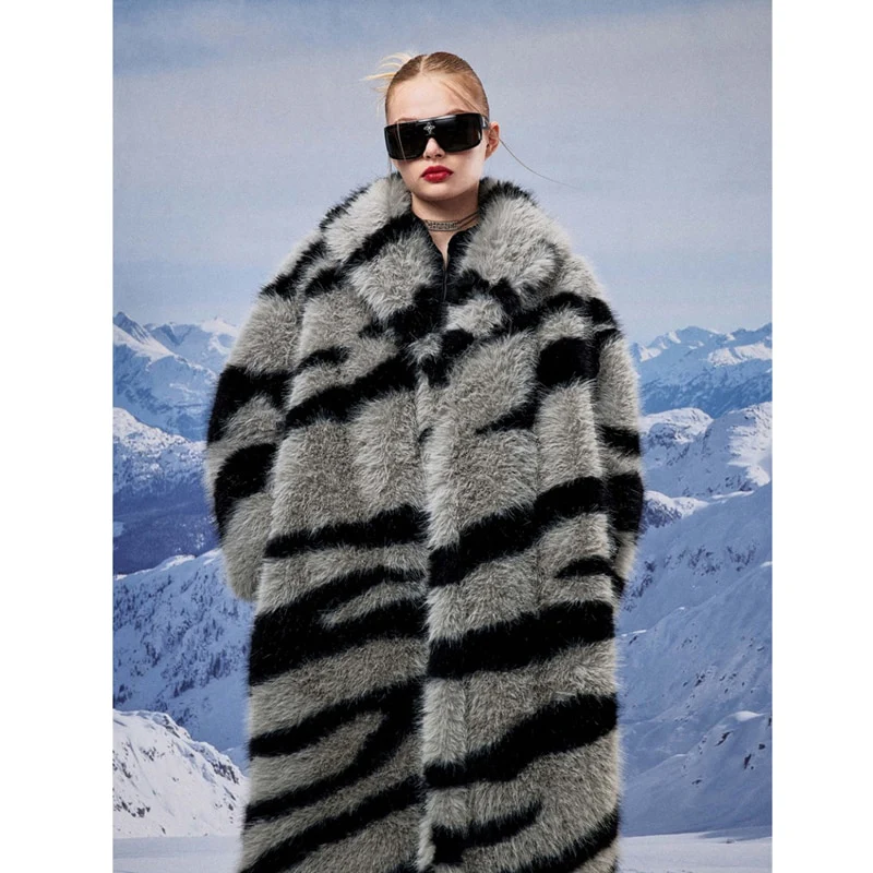 Women's fur coat new fashion zebra print imitation fox fur coat - immagine 2