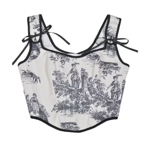 Ink printing fishbone front hook buckle tights corner jacket European and American outerwear French style rear straps