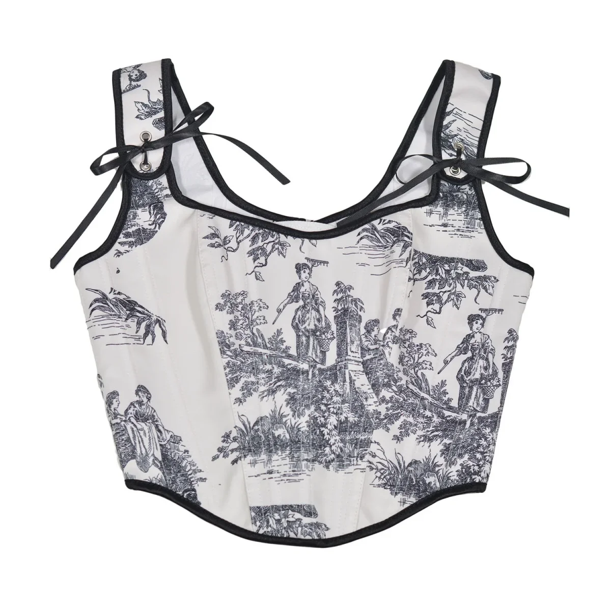 Ink printing fishbone front hook buckle tights corner jacket European and American outerwear French style rear straps