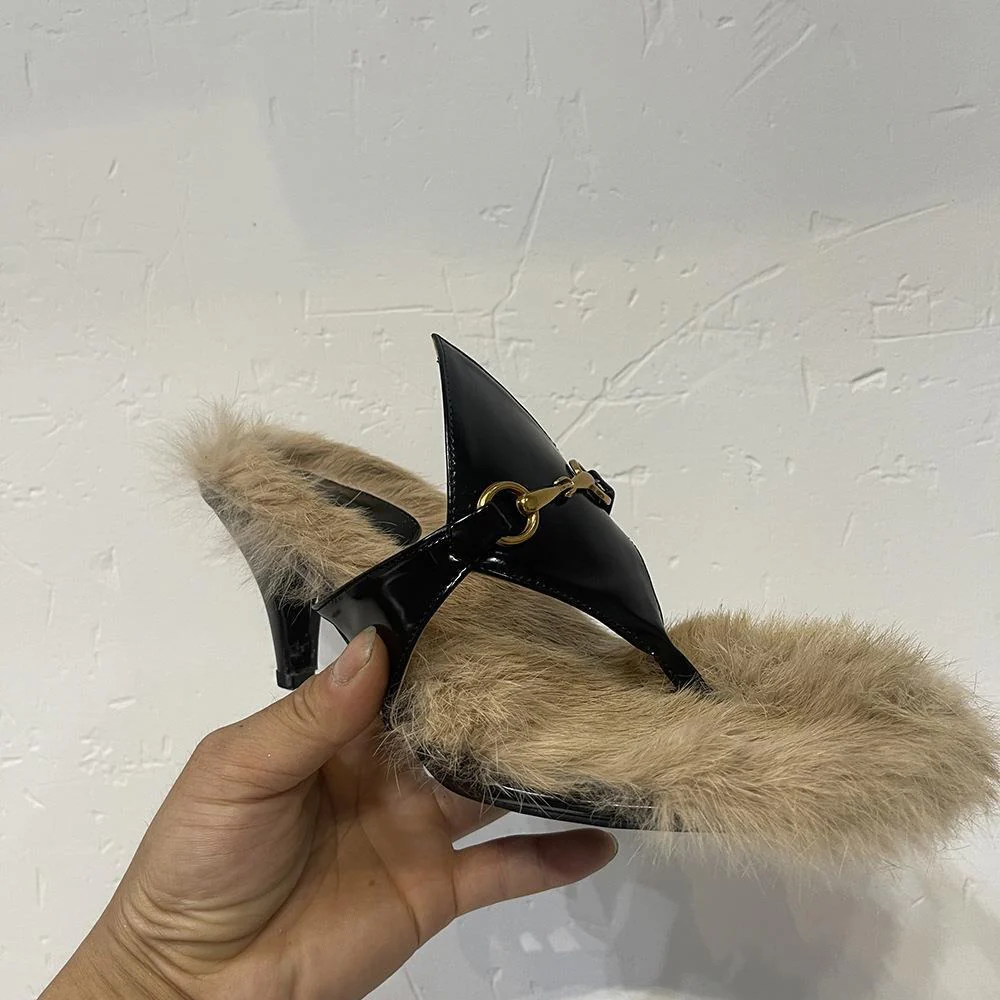 Women Golden Chain Decor Heeled Mules Open Toe Kitten Heel - immagine 3