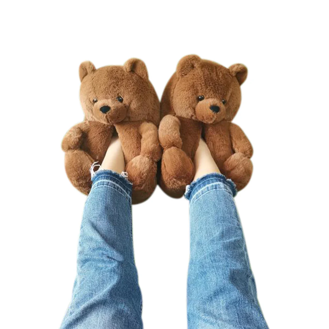 Teddy Bear Slippers Floor Home Plush Thick Cotton Warm Shoes - immagine 2