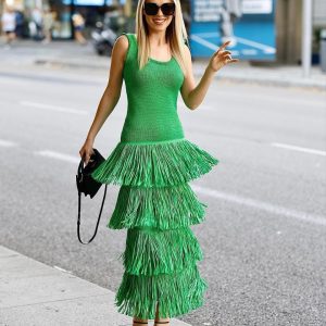 U-neck Sleeveless Backless Layered Tassel Midi Dress