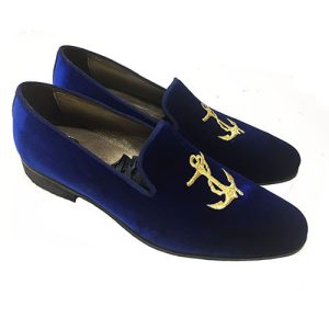 Slippers in velluto con ricamo ancora