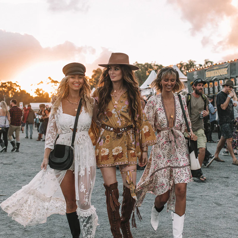 Women's Bohemian V-neck print dress - immagine 4