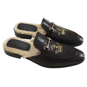 Slippers saboat in vitello con ricamo