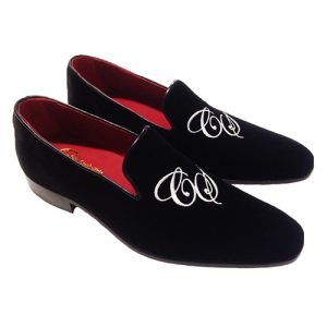 Slippers in velluto con iniziali ricamate