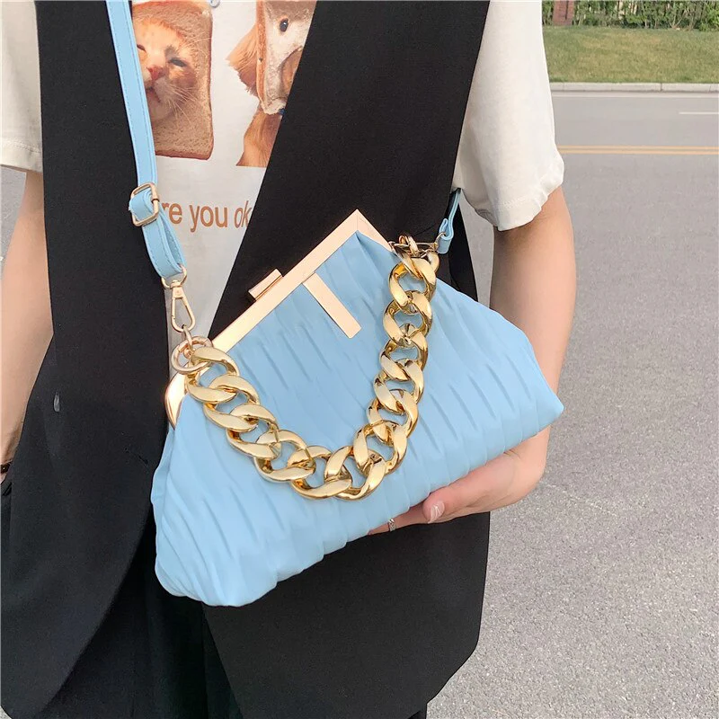 Women's Bag Trend Fashionable Thick Chain Crossbody Bags Striped Leather Ladies Hand Bags Luxury Evening Shoulder Bag Woman - immagine 6