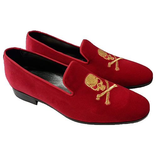 Slippers in velluto con ricamo teschio - immagine 2