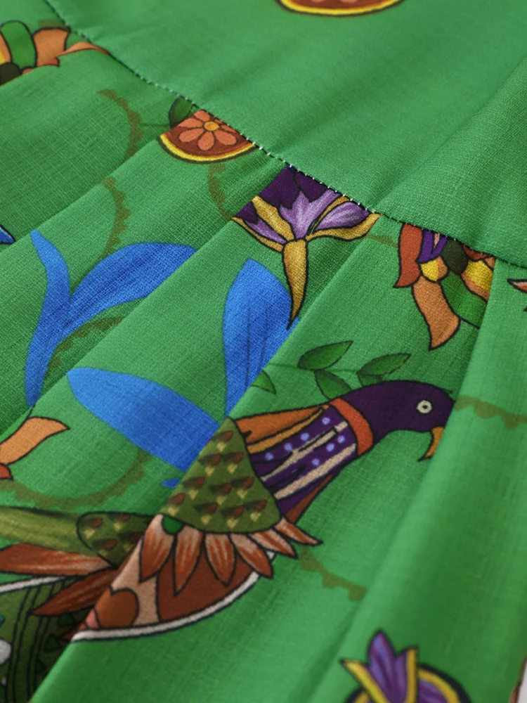 Birds Flower Printed Long Dress Women Belts - immagine 6