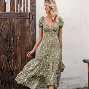Bohemian floral puff sleeve dress