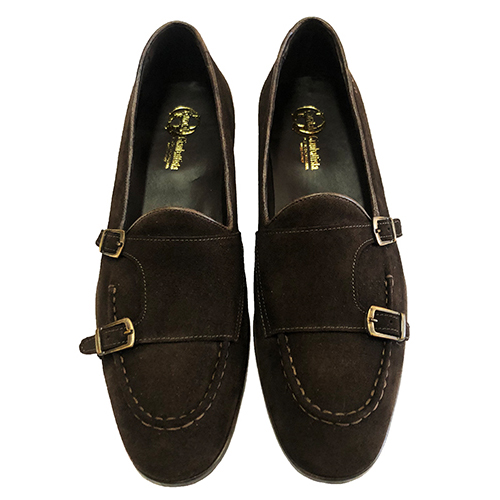 Mocassino in pelle scamosciata con doppia fibbia - immagine 4