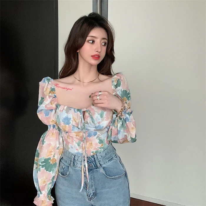 Top fiori scollato donna romantico boho - immagine 7