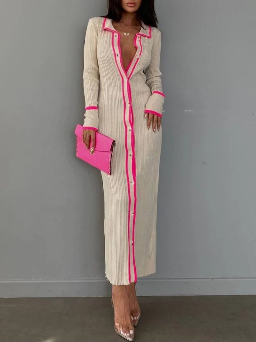 Knit Button Down Bodycon Sweater Dress Long Sleeve - immagine 6