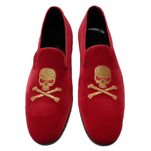 Slippers in velluto con ricamo teschio - immagine 3