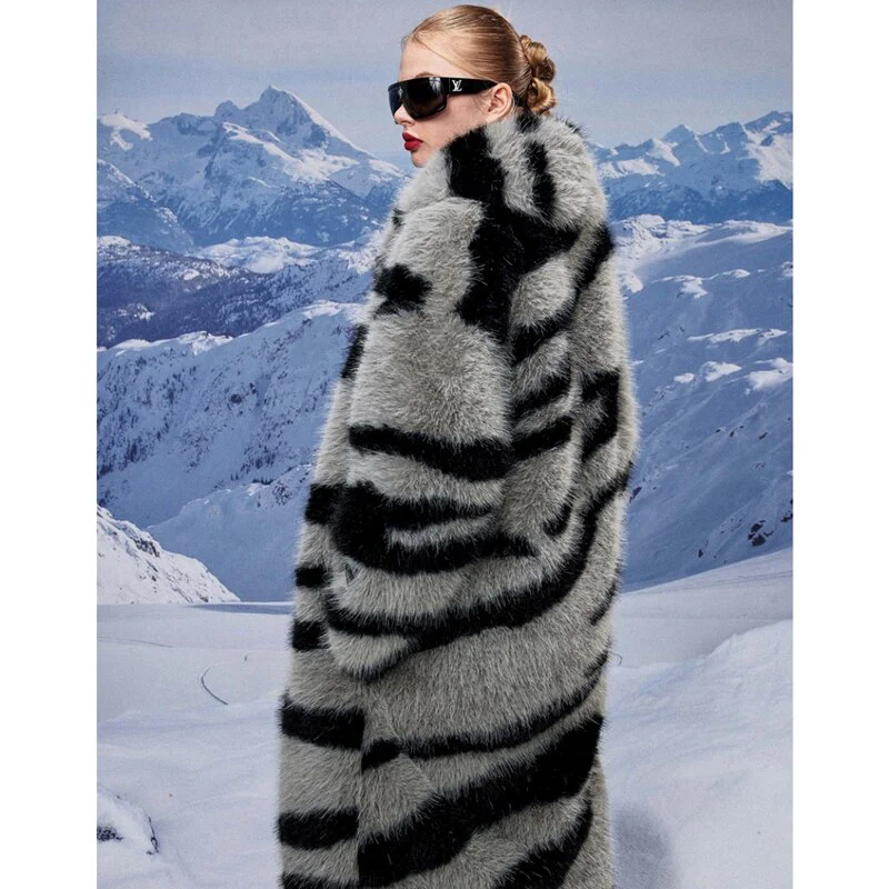 Women's fur coat new fashion zebra print imitation fox fur coat - immagine 6
