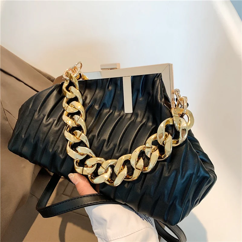 Women's Bag Trend Fashionable Thick Chain Crossbody Bags Striped Leather Ladies Hand Bags Luxury Evening Shoulder Bag Woman - immagine 2