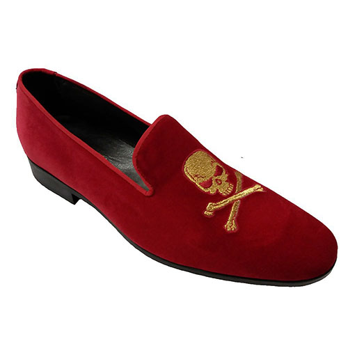 Slippers in velluto con ricamo teschio - immagine 4