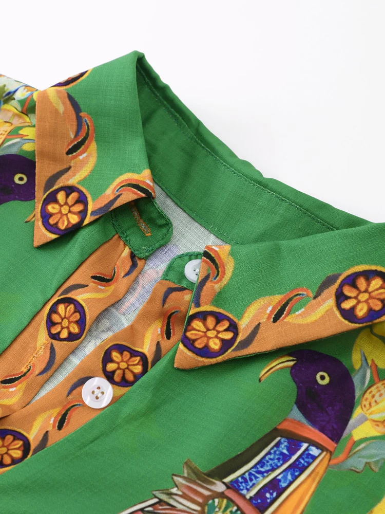 Birds Flower Printed Long Dress Women Belts - immagine 4